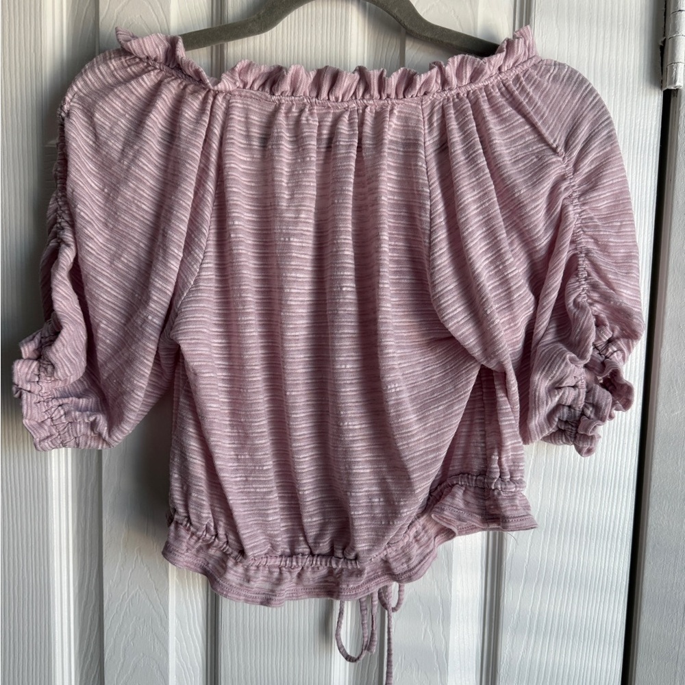 FREE PEOPLE Dorothy Blouse Pink Puff Fawn Cropped Top Blouse Boho Preppy Sz XS - Picture 7 of 7